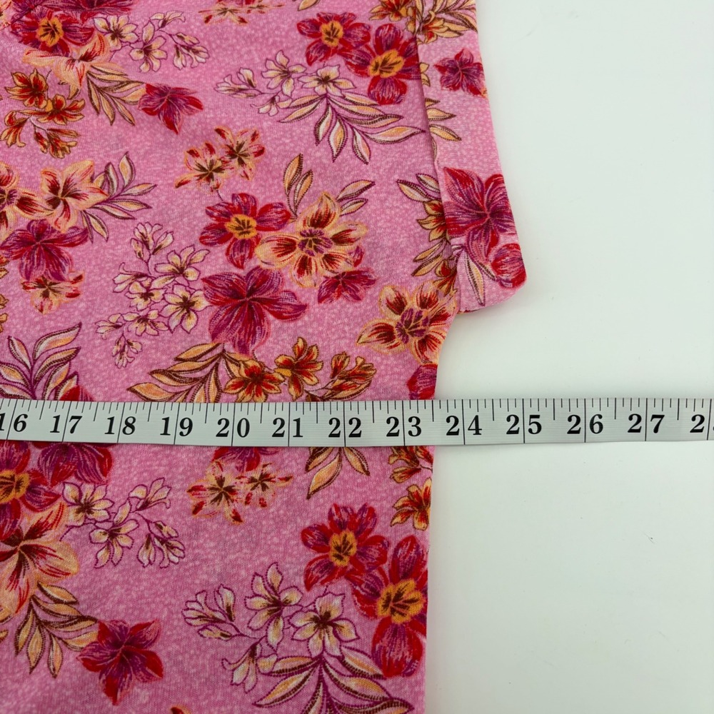 LOFT Womens Large Pink Floral Henley Top Short Sleeve Cotton Blend Relaxed Fit - Picture 5 of 6